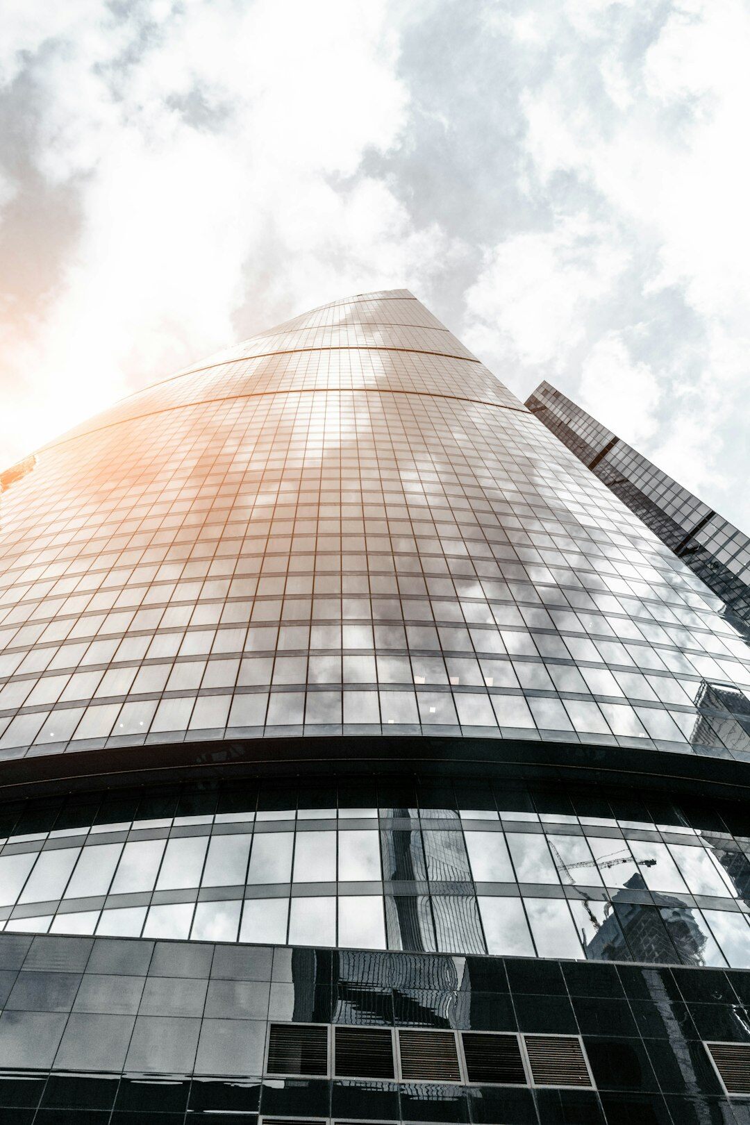 Modern glass office building exterior in a European city