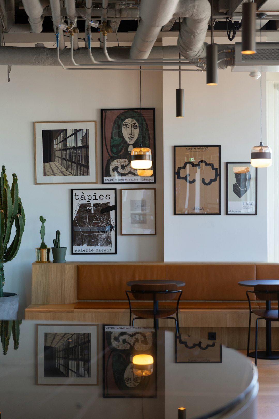 Bright modern coworking office space with people working